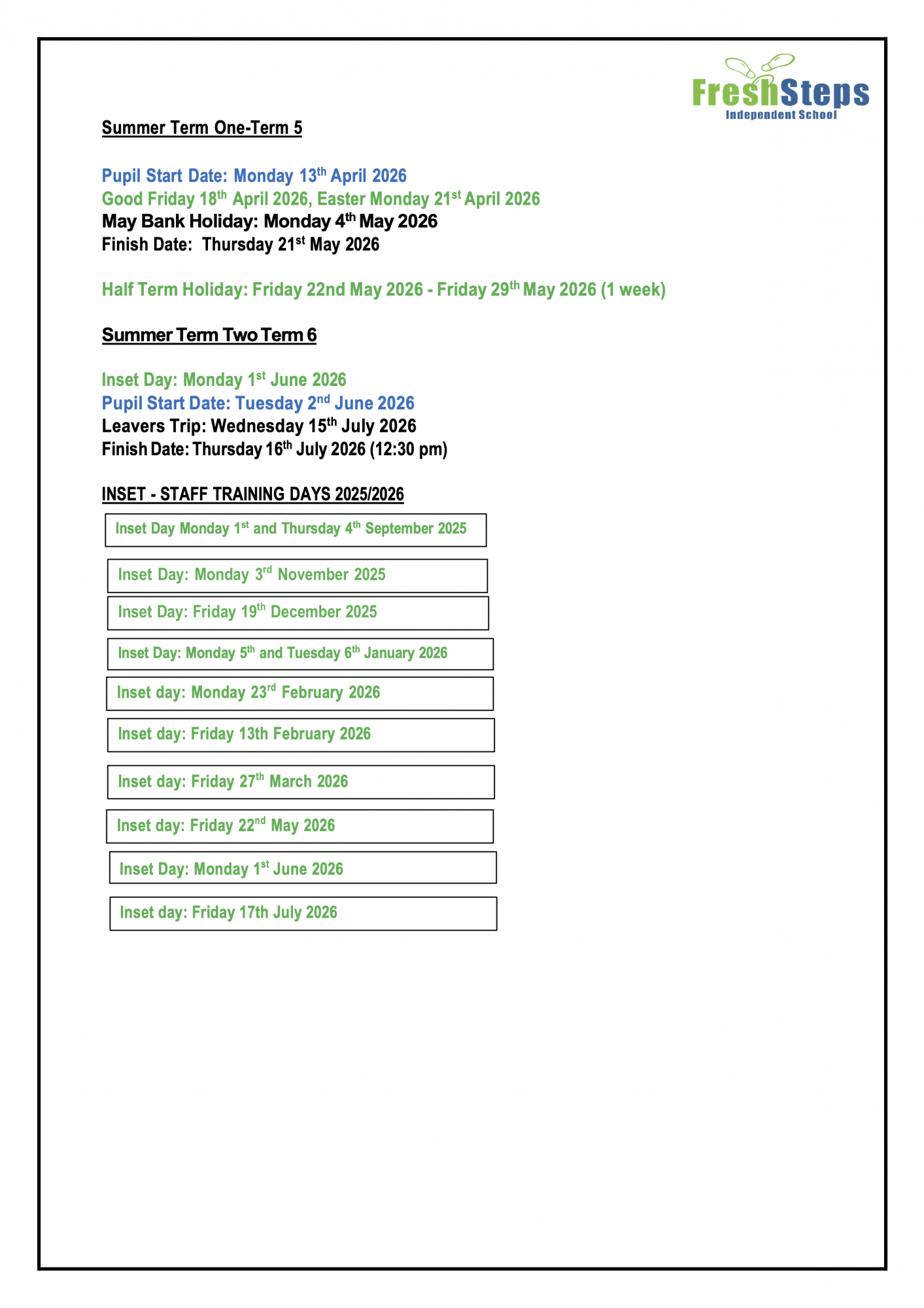 Freshsteps Term Dates 2025 2026 b v2