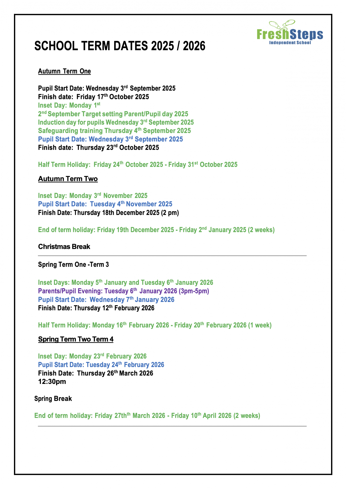 Freshsteps Term Dates 2025 2026 b